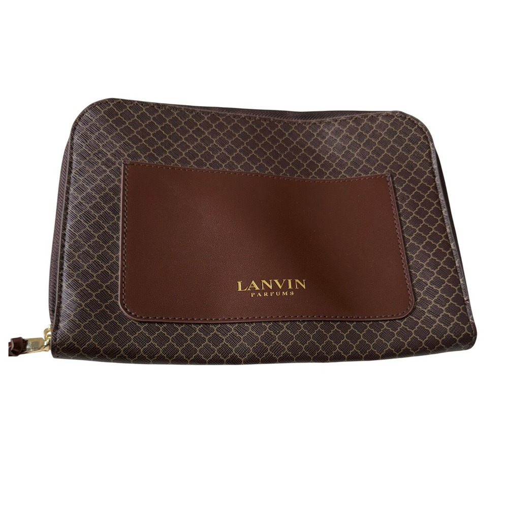Lanvin Parfums Pouch 9.5x7 Brown Lattice Turkish Airlines Exclusive Travel Case